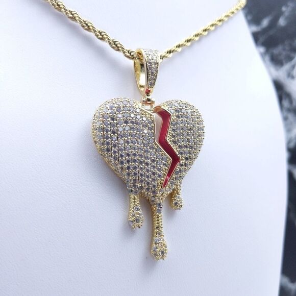 18"Rope Chain + 14K Gold Finish Teardrop H… - Picture 5 of 11